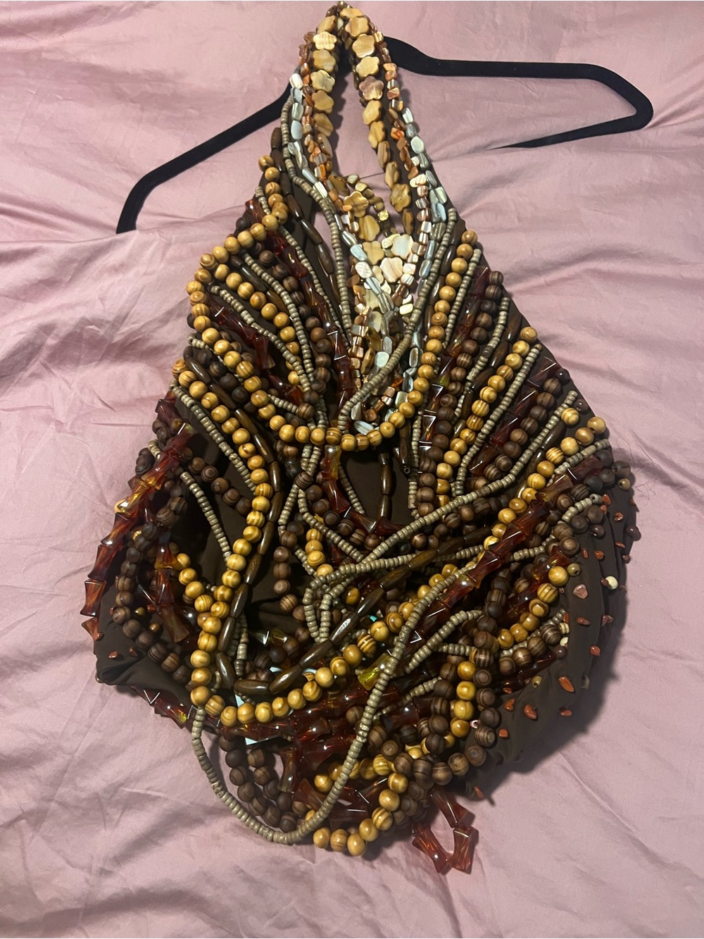 Beaded Halter Statement Necklace - Brown & Gold